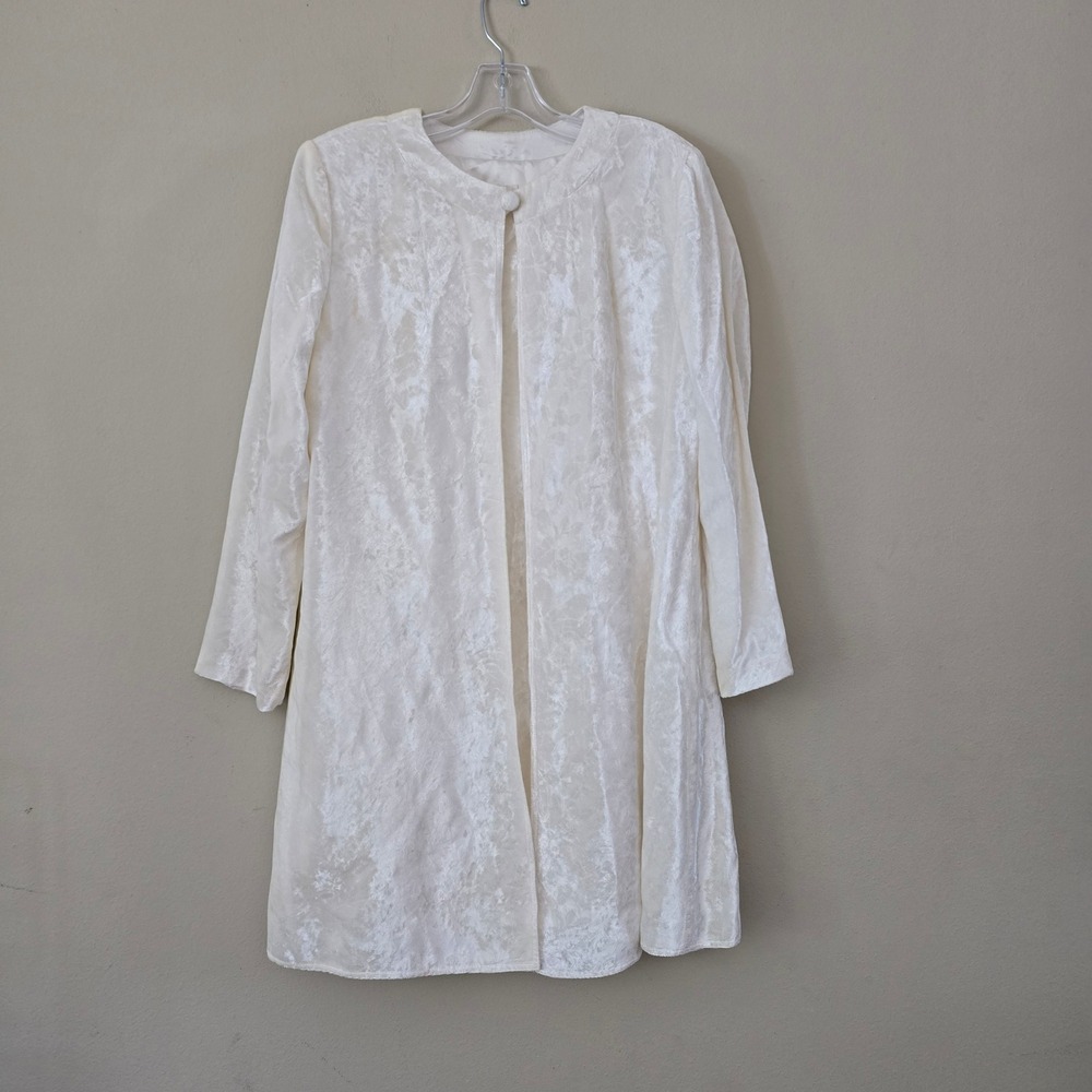 Jessica McClintock Ivory Crushed Velvet Dress and Duster Jacket Set Size 12